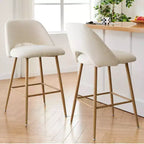 Set of 2 Boucle Counter Height Bar Stools, 27 Modern Upholstered Kitchen Island Chairs with Wood Finish Metal Legs - Panipeachy