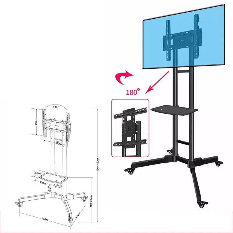 Carrello TV Mobile con Ruote, Supporta TV da 32-65 pollici fino a 50 kg, Regolabile in Altezza, Nero