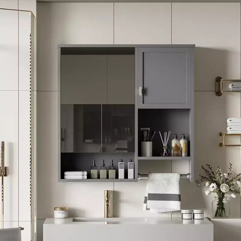 Mobiletto da bagno con specchio da parete moderno Mazie 29'', mensole e portasciugamani