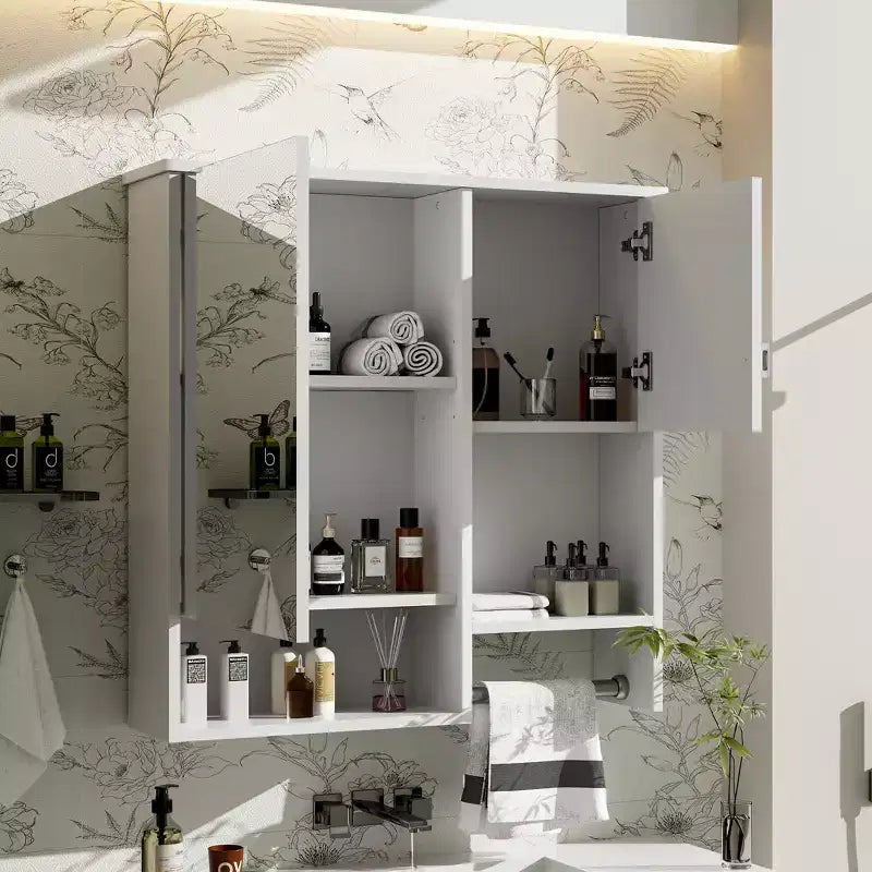 Mobiletto da bagno con specchio da parete moderno Mazie 29'', mensole e portasciugamani