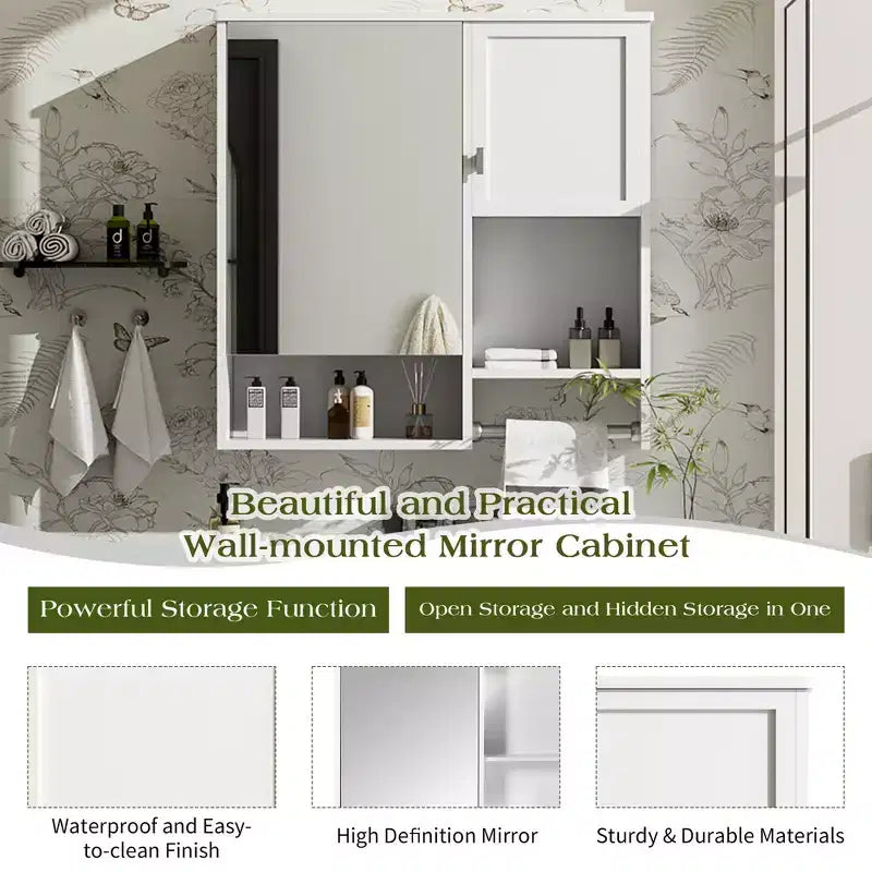 Mobiletto da bagno con specchio da parete moderno Mazie 29'', mensole e portasciugamani