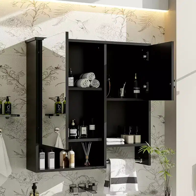 Mobiletto da bagno con specchio da parete moderno Mazie 29'', mensole e portasciugamani