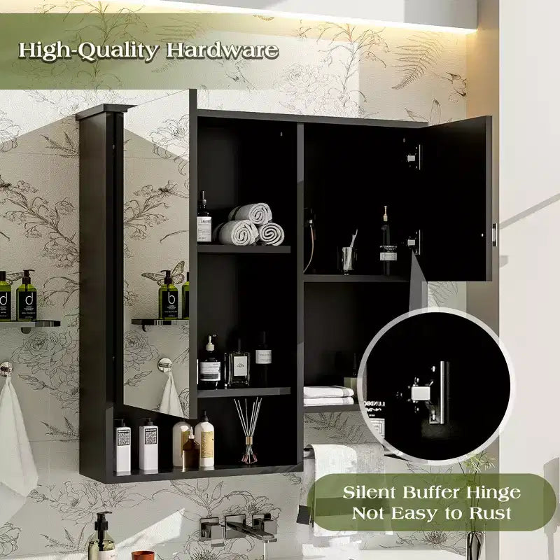 Mobiletto da bagno con specchio da parete moderno Mazie 29'', mensole e portasciugamani