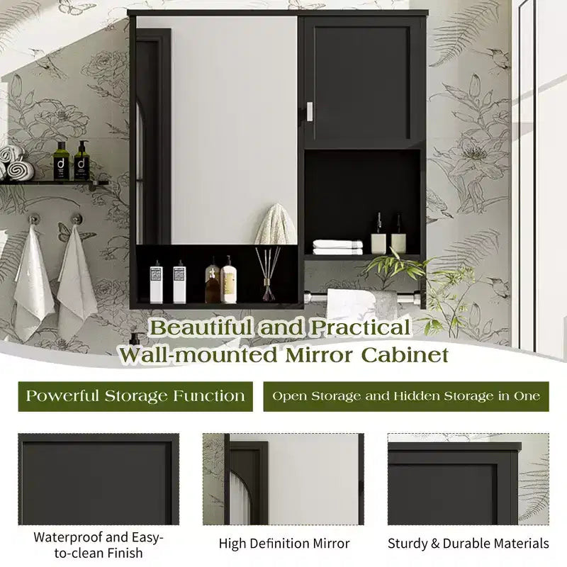 Mobiletto da bagno con specchio da parete moderno Mazie 29'', mensole e portasciugamani