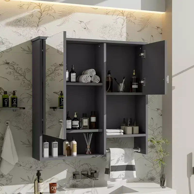 Mobiletto da bagno con specchio da parete moderno Mazie 29'', mensole e portasciugamani