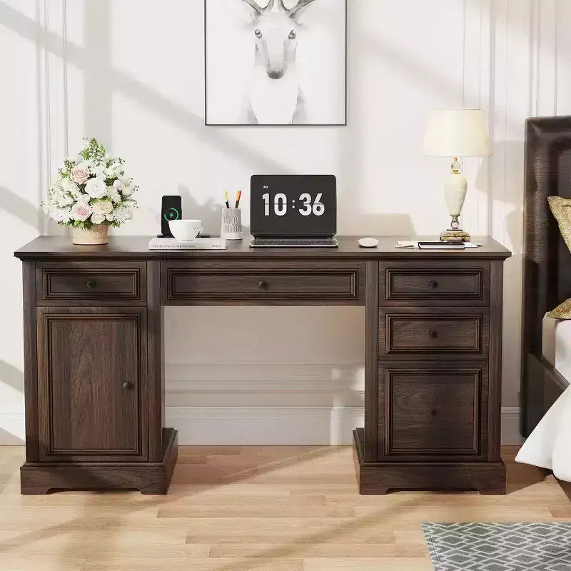 Scrivania direzionale da 60 pollici in stile rustico per ufficio domestico - Scrivania in legno con cassetti, armadietto contenitore, scrivania rustica per ufficio e studio