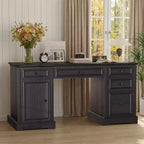 Dyonery 60 Farmhouse Executive Desk for Home Office - Wooden Writing Desk with Drawers, Cabinet Storage,Rustic Home Office Desk for Work Study