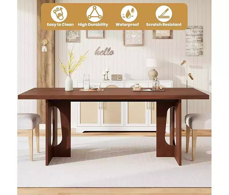 71 Lungo Tavolo da Pranzo per 6-10 Persone - Tavolo da Cucina con Piano Extra Spesso, Tavolo Rettangolare per Sala da Pranzo, Ufficio, Noce