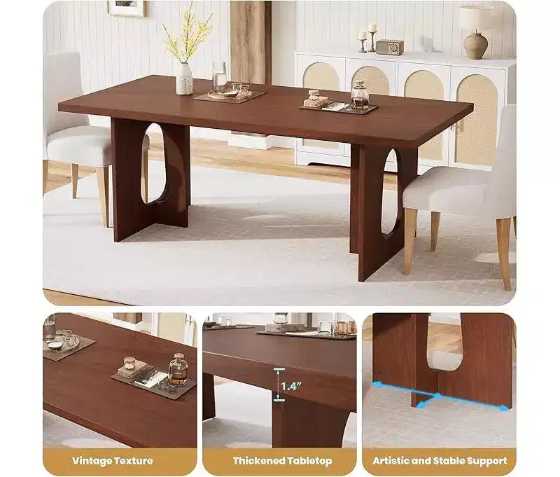 71 Lungo Tavolo da Pranzo per 6-10 Persone - Tavolo da Cucina con Piano Extra Spesso, Tavolo Rettangolare per Sala da Pranzo, Ufficio, Noce