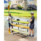 Porta Kayak Rinforzato per 3 Kayak, Porta Kayak Autoportante a 3 Strati con Ruote e Cinghie per Appendere