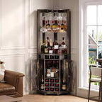 Mobile angolare bar con portabottiglie, mobile portavini alto 72 con specchio acrilico e portabicchieri, vetrinetta in legno per liquori per sala da pranzo e cucina