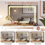 Toeletta da trucco da 51 pollici con specchio illuminato e luci regolabili - Tavolo da trucco in legno naturale per camera da letto