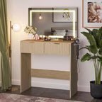 Toeletta da trucco da 51 pollici con specchio illuminato e luci regolabili - Tavolo da trucco in legno naturale per camera da letto