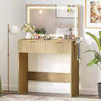 Toeletta da trucco da 51 pollici con specchio illuminato e luci regolabili - Tavolo da trucco in legno naturale per camera da letto