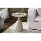 Tavolino rotondo contemporaneo Kessler in legno massello di mango, larghezza 45 cm, finitura sbiancata, completamente assemblato