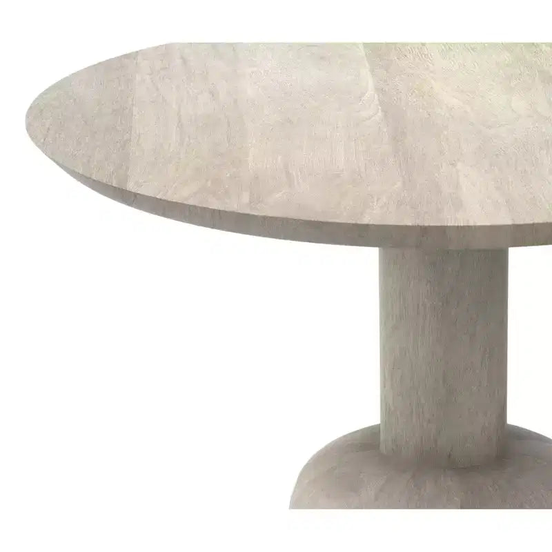 Tavolino rotondo contemporaneo Kessler in legno massello di mango, larghezza 45 cm, finitura sbiancata, completamente assemblato