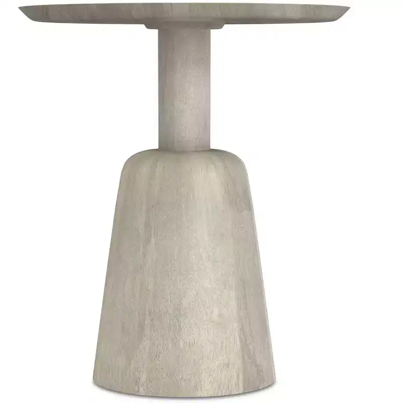 Tavolino rotondo contemporaneo Kessler in legno massello di mango, larghezza 45 cm, finitura sbiancata, completamente assemblato