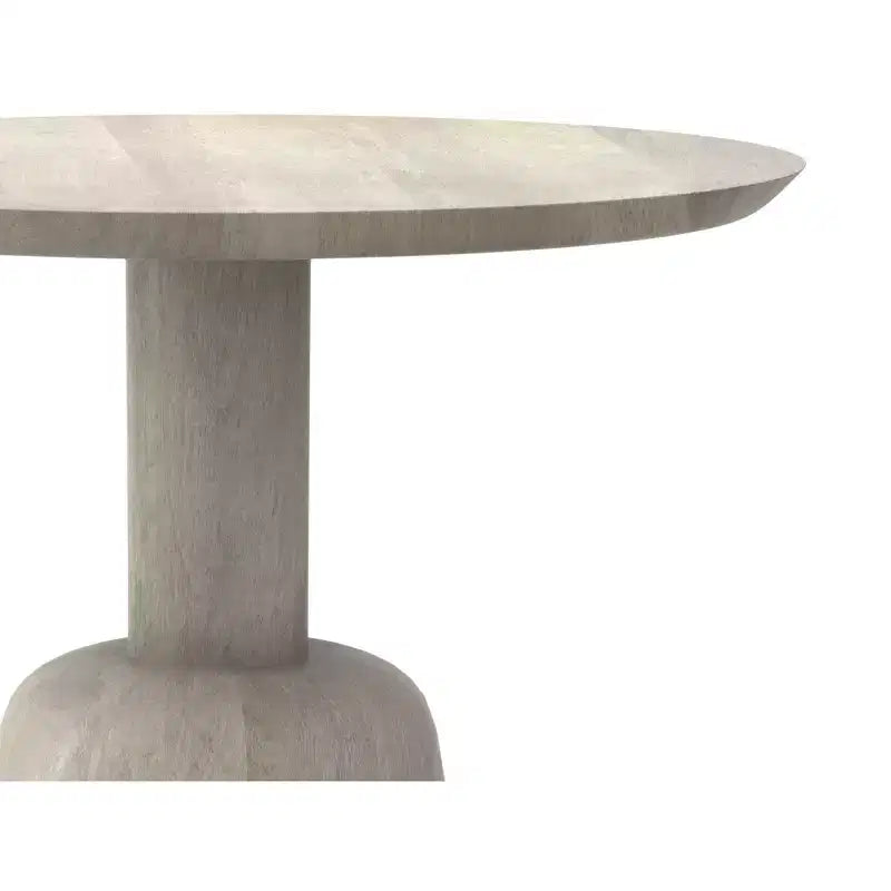 Tavolino rotondo contemporaneo Kessler in legno massello di mango, larghezza 45 cm, finitura sbiancata, completamente assemblato