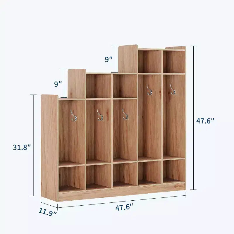 Guardaroba scolastico a 5 sezioni con 9 scomparti, Organizer portaoggetti per asilo nido con 10 ganci per casa, scuola, nido, scuola materna