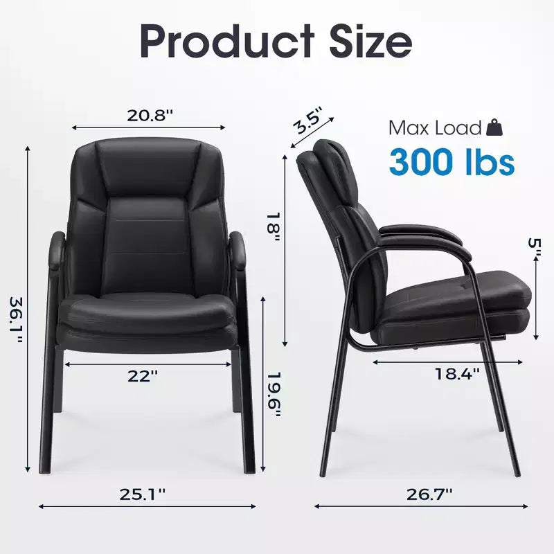Set di 2 sedie da ufficio ergonomiche con telaio in acciaio saldato e schiuma ad alta densità, rivestimento in pelle PU resistente all'acqua e braccioli imbottiti, per ufficio