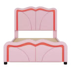Letto a piattaforma imbottito in PU con testiera regolabile in altezza per la cameretta dei bambini, rosa