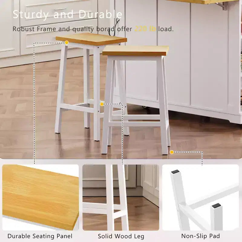 Isola da Cucina Grande da 48 Pollici con 5 Ruote e 2 Sgabelli da Bar, Presa di Corrente, Carrello Contenitore con Piano Pieghevole, Ripiani Laterali Aperti, 2 Cassetti, Bianco