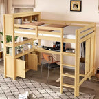 Letto a soppalco in legno con armadio e libreria, letto a soppalco Queen Size con guardaroba e scrivania per bambini, naturale