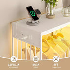 Cassettiera 49,2 w con Asta Appendino e Luci, Organizer per Armadio a 6 Cassetti con Stazione di Ricarica