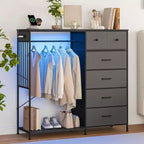 49.2 w Dresser with Hanging Rack & Lights, 6-Drawer Closet Organizer with Charging Station