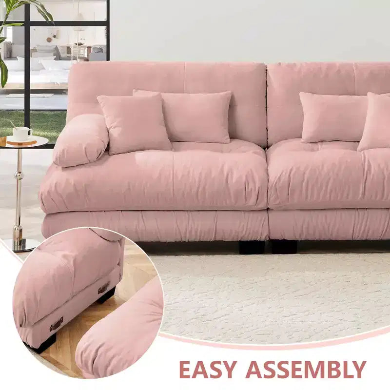 Divano a 2 Posti Cloud con 2 Cuscini Seduta, 2 Cuscini Lombari e 2 Cuscini Decorativi per Soggiorno Rosa