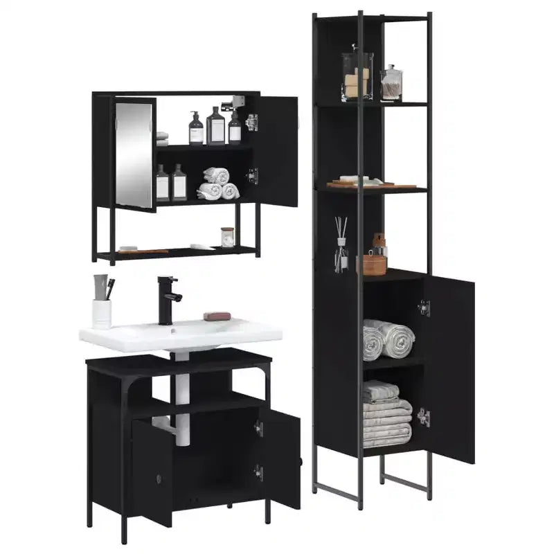 Set Mobili da Bagno con Mensola 3 pz Legno Multistrato Moderno Compatto
