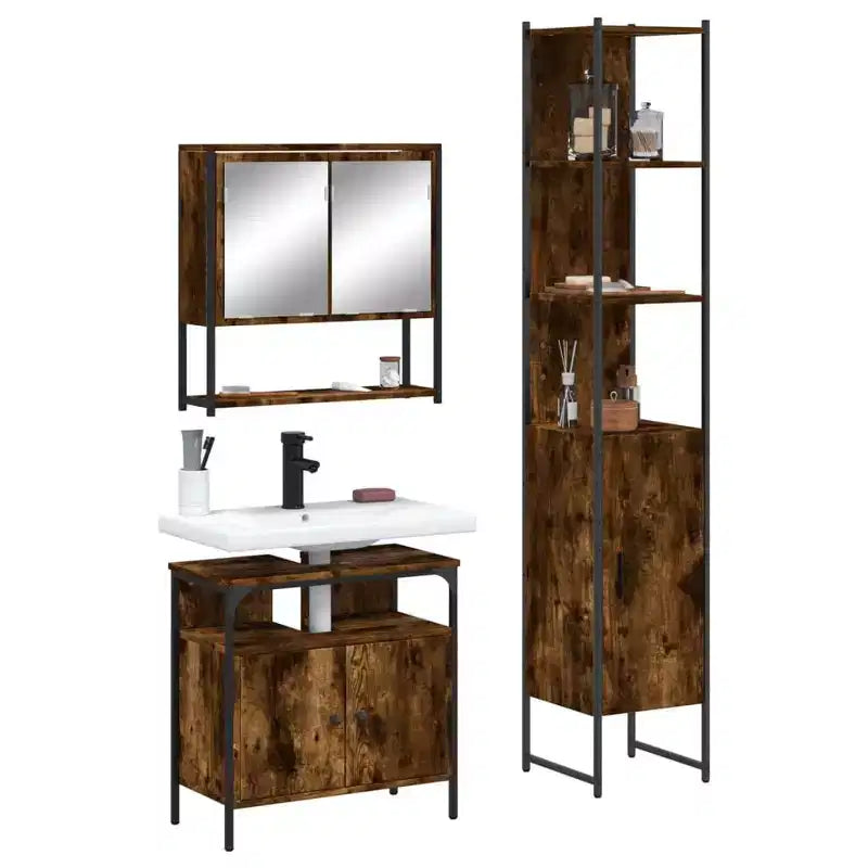 Set Mobili da Bagno con Mensola 3 pz Legno Multistrato Moderno Compatto