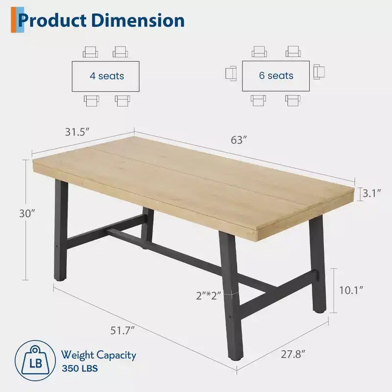 Tavolo da pranzo industriale per 4-6 persone, tavolo da cucina lungo 160 cm in legno con robusta struttura in metallo e finitura marrone rustico - Posti a sedere per 4 rettangolari