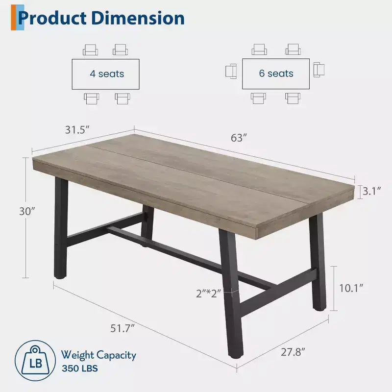 Tavolo da pranzo industriale per 4-6 persone, tavolo da cucina lungo 160 cm in legno con robusta struttura in metallo e finitura marrone rustico - Posti a sedere per 4 rettangolari