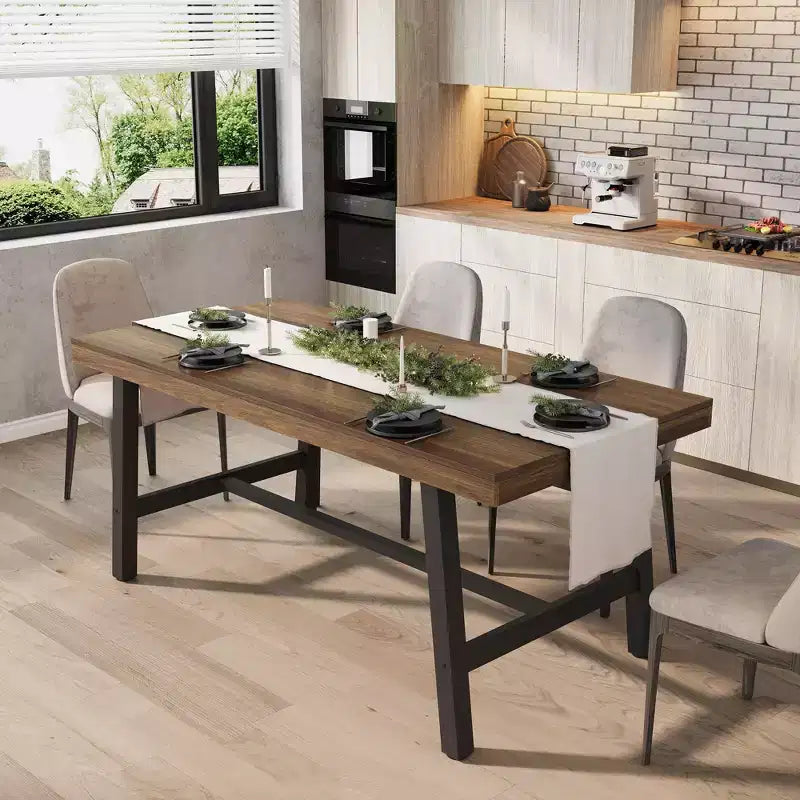 Tavolo da pranzo industriale per 4-6 persone, tavolo da cucina lungo 160 cm in legno con robusta struttura in metallo e finitura marrone rustico - Posti a sedere per 4 rettangolari