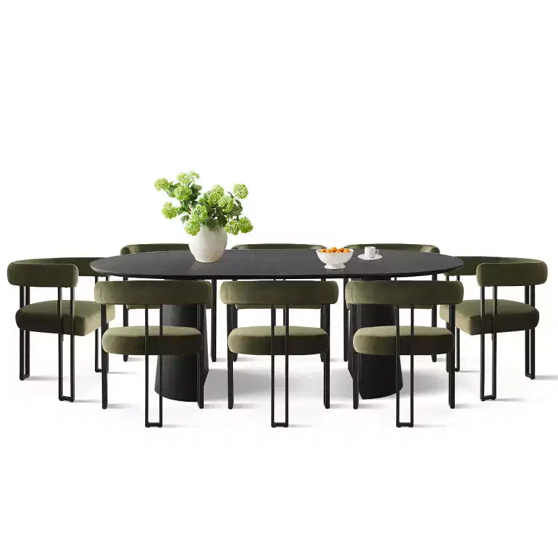 Set tavolo da pranzo allungabile da 47-83" per 8 persone, tavolo nero e 8 poltrone in velluto con eleganti gambe in metallo, ideale per riunioni