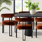 Set tavolo da pranzo allungabile da 47-83" per 8 persone, tavolo nero e 8 poltrone in velluto con eleganti gambe in metallo, ideale per riunioni