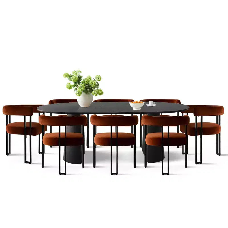 Set tavolo da pranzo allungabile da 47-83" per 8 persone, tavolo nero e 8 poltrone in velluto con eleganti gambe in metallo, ideale per riunioni