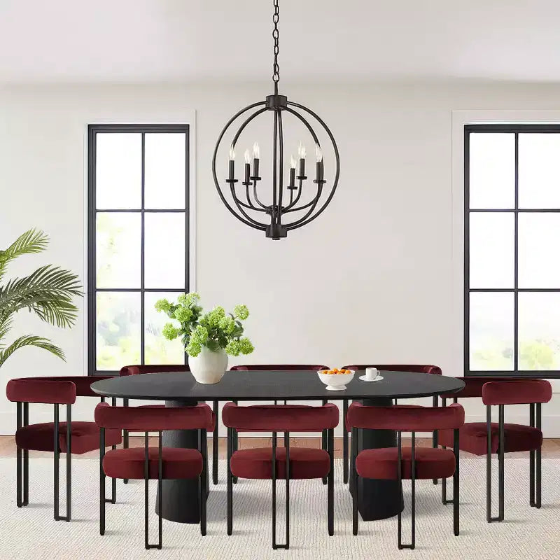 Set tavolo da pranzo allungabile da 47-83" per 8 persone, tavolo nero e 8 poltrone in velluto con eleganti gambe in metallo, ideale per riunioni
