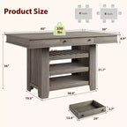 Tavolo da pranzo in legno altezza bancone da 60 per 4-6 persone, isola da cucina con portabottiglie e 2 cassetti, tavolo fisso a 4 ripiani per sala da pranzo e cucina