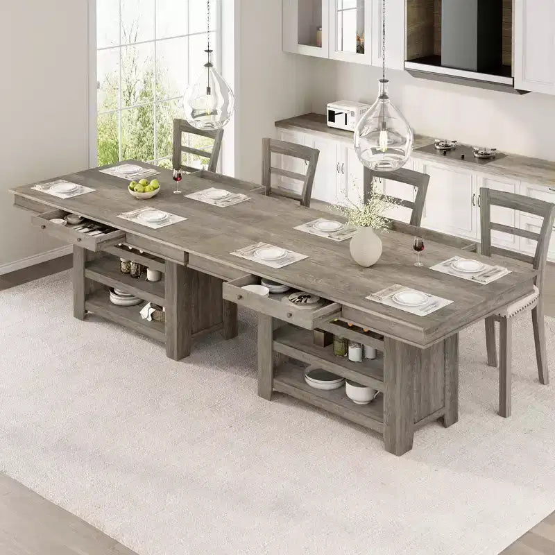 Tavolo da pranzo in legno altezza bancone da 60 per 4-6 persone, isola da cucina con portabottiglie e 2 cassetti, tavolo fisso a 4 ripiani per sala da pranzo e cucina
