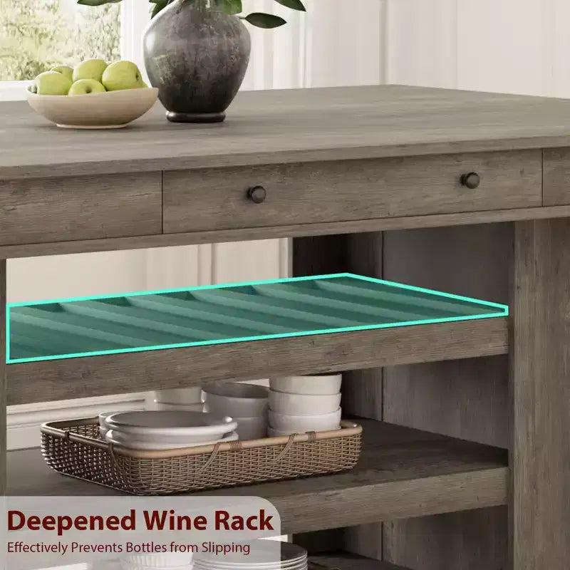Tavolo da pranzo in legno altezza bancone da 60 per 4-6 persone, isola da cucina con portabottiglie e 2 cassetti, tavolo fisso a 4 ripiani per sala da pranzo e cucina