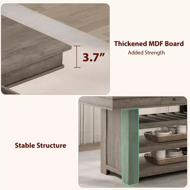 Tavolo da pranzo in legno altezza bancone da 60 per 4-6 persone, isola da cucina con portabottiglie e 2 cassetti, tavolo fisso a 4 ripiani per sala da pranzo e cucina