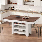 Tavolo da pranzo in legno altezza bancone da 60 per 4-6 persone, isola da cucina con portabottiglie e 2 cassetti, tavolo fisso a 4 ripiani per sala da pranzo e cucina