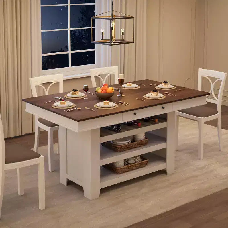 Table à manger en bois hauteur comptoir 60'' pour 4-6 personnes, îlot de cuisine avec casier à vin et 2 tiroirs, table de desserte à 4 niveaux pour salle à manger et cuisine