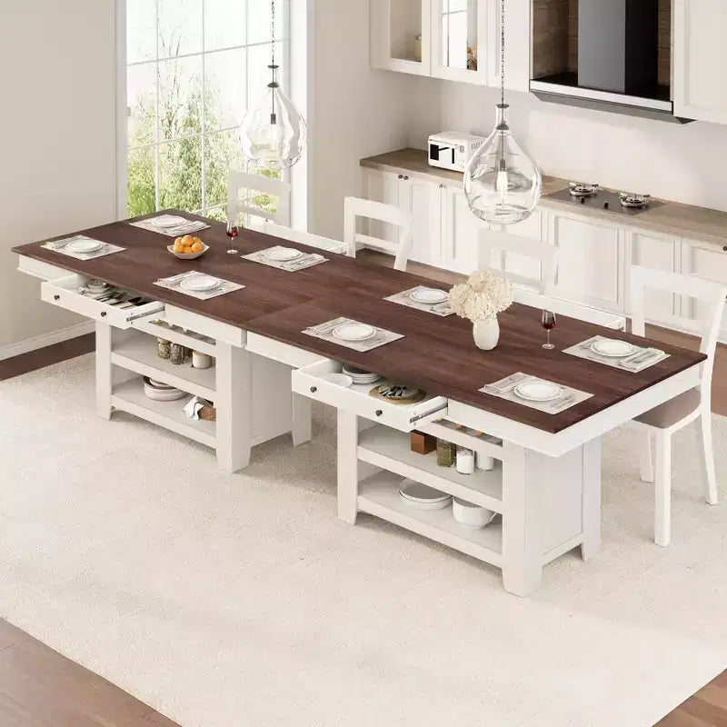 Tavolo da pranzo in legno altezza bancone da 60 per 4-6 persone, isola da cucina con portabottiglie e 2 cassetti, tavolo fisso a 4 ripiani per sala da pranzo e cucina