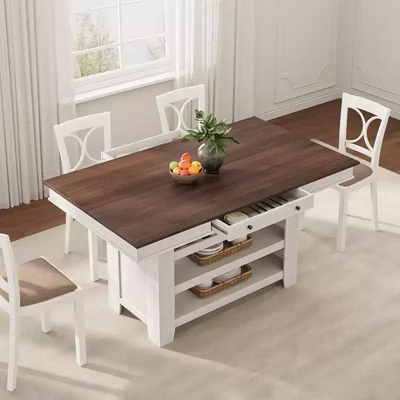 Tavolo da pranzo in legno altezza bancone da 60 per 4-6 persone, isola da cucina con portabottiglie e 2 cassetti, tavolo fisso a 4 ripiani per sala da pranzo e cucina