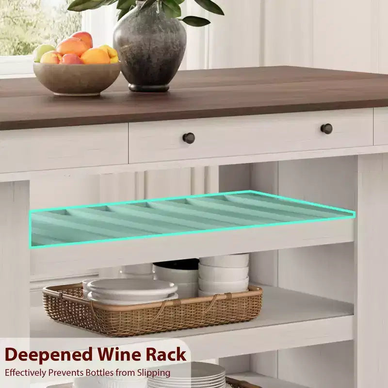 Tavolo da pranzo in legno altezza bancone da 60 per 4-6 persone, isola da cucina con portabottiglie e 2 cassetti, tavolo fisso a 4 ripiani per sala da pranzo e cucina