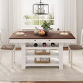60 Counter Height Wood Dining Table for 4-6,Kitchen Island with Wine Rack & 2 Drawers,4-Tier Stationary Table for Dining Room & Kitchen