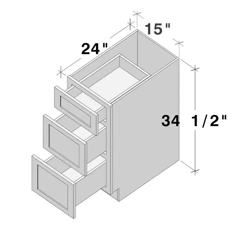 Meuble bas de cuisine CASAINC 15 l x 34,5 H x 24 P à 3 tiroirs, cadre en bois massif, peinture à faible teneur en COV à base d'eau, fermeture douce, à assembler, gris tourterelle